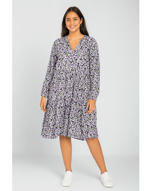 Rochie damă lejeră cu imprimeu floral și decolteu în V  24SDP01130