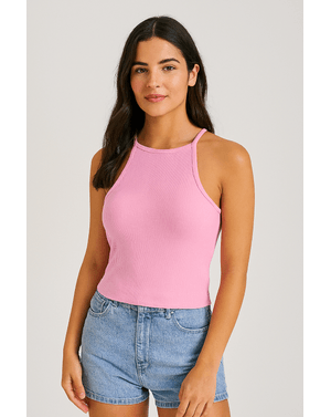 Top roz din material ribbed, cu croi lejer 24SDP01083