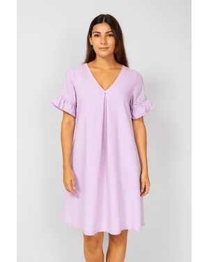 Rochie din bumbac cu mâneci bufante și decolteu în V  24SDP01116