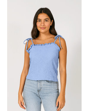 Top albastru texturat cu bretele reglabile  24SDP01248