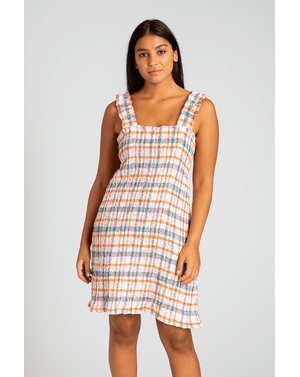 Rochie vaporoasă cu bretele late și model în carouri 24SDP01132