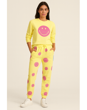 Pantaloni sport cu imprimeu smiley – 65% bumbac, 35% poliester 25wel03001