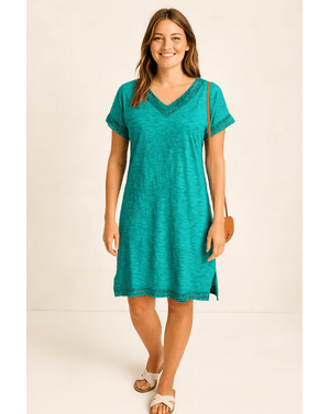 Rochie scurtă cu decolteu în V, 100% bumbac N250306004