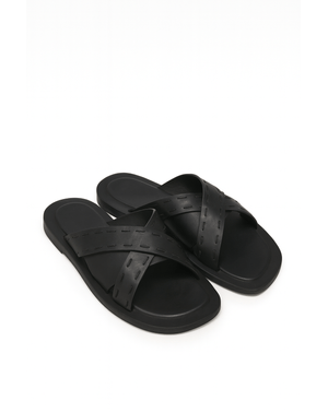 Papuci de damă din piele naturală cu barete încrucișate N250419006