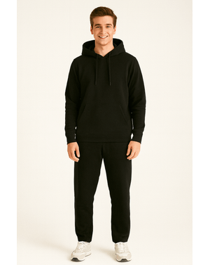 Pantaloni sport negri din bumbac și poliester N250426016