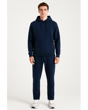 Pantaloni sport bleumarin din bumbac și poliester N250426017