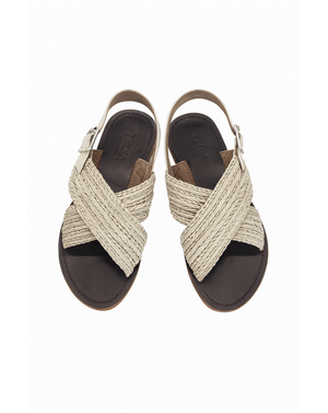 Sandale casual cu împletitură, piele naturală și material textil N250420002