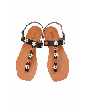 Sandale dama din piele naturală cu flori aplicate N250420003