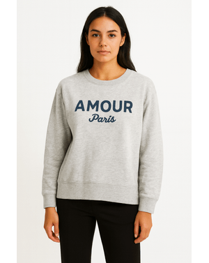 Bluza gri din 100% bumbac cu imprimeu "AMOUR Paris" N250428004