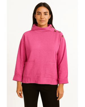 Bluza damă roz din 100% bumbac cu nasturi decorativi N250430001