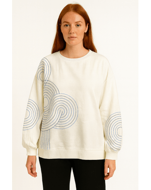 Bluza albă din 100% bumbac cu broderie albastră N250430002