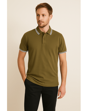 Tricou  tip Polo din 100% Bumbac cu Guler și Manșete Contrastante 25OFF07002