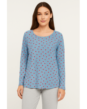 Bluză de pijama cu inimioare, 60% bumbac, 40% modal N2501F3003