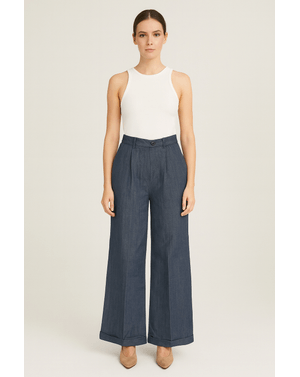 Pantaloni wide-leg 100% bumbac N250109001