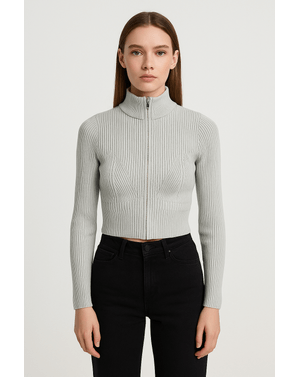 Cardigan tricotat cu croială cropped și fermoar 25TEK01123