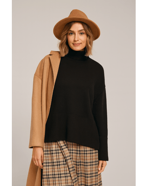 Pulover din bumbac tricotat cu guler intors 25MKF02012