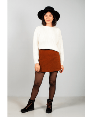 Pulover crop cu guler rotund 25MKF02001