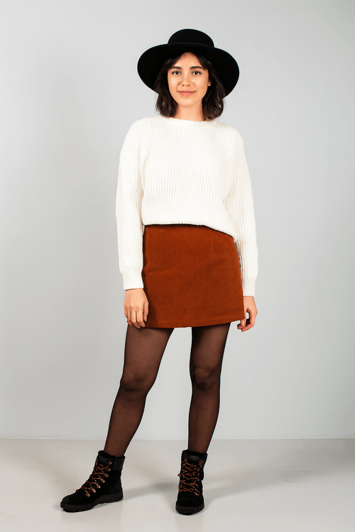 Pulover crop cu guler rotund 25MKF02001