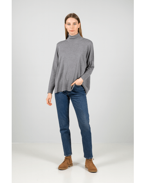 Pulover din bumbac tricotat cu guler intors 24MKF04119