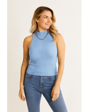 Top tricotat Shein fin cu guler rotund 24MAE13054