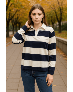 Bluza din bumbac cu nasturi la baza gatului N240423014