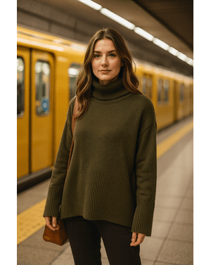 Pulover tricotat cu guler intors 25MKF02013