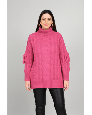 Pulover Shein din tricot cu franjuri si guler intors 24MAE38801