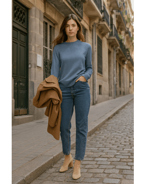 Pulover tricotat cu guler rotund 25MKF02124