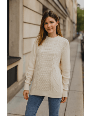 Pulover lung din bumbac tricotat cu torsade 25MKF02014