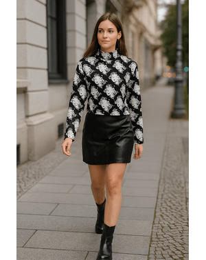Bluza subtire cu guler inalt si imprimeu N241633001