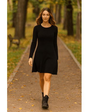 Rochie din bumbac tricotat cu maneci lungi 24MKF05015
