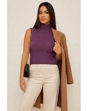 Top Shein tricotat cu guler inalt 24MAE13046