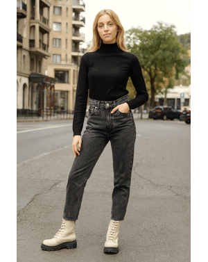 Jeans cu talie inalta si fermoar metalic 25TEK04007
