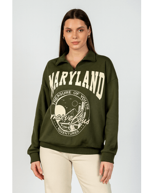 Bluza Shein cu fermoar la baza gatului si imprimeu 24MAE36155