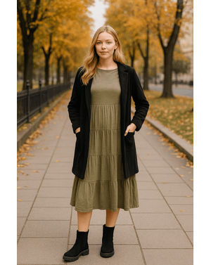 Rochie baby doll din bumbac cu maneca lunga N241655001
