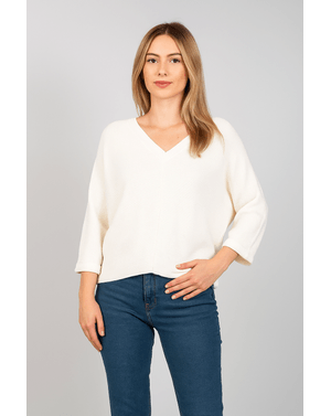 Pulover din bumbac tricotat cu maneca trei sferturi 25MKF02034