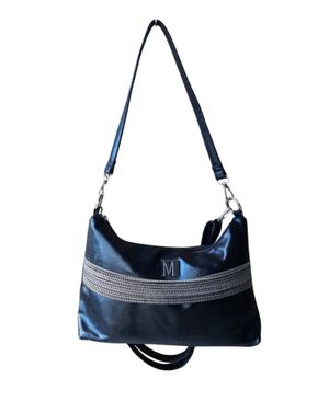 Geanta Smart Casual Black cu aspect lacuit si detalii metalice
