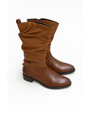 Cizme lungi din piele naturală cu detaliu cataramă N250404003