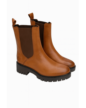 Ghete Chelsea damă din piele naturală și material textil N250401005
