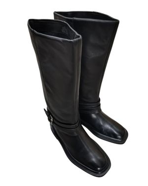 Cizme din piele naturală cu cataramă decorativă și talpă joasă N250707003