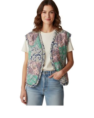 Vestă matlasată din bumbac cu imprimeu patchwork multicolor N250128002