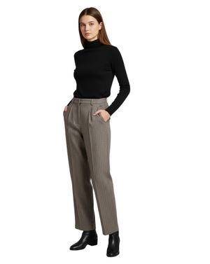 Pantaloni damă din bumbac, cu dungi fine bej-maro N250109002