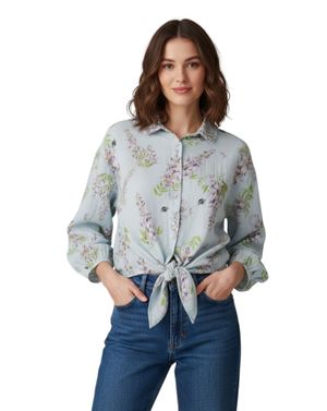 Bluză damă din bumbac, cu imprimeu floral liliachiu N2501F9021