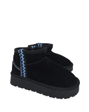 Cizme scurte din piele naturală cu detaliu decorativ și interior îmblănit 25ANT02007