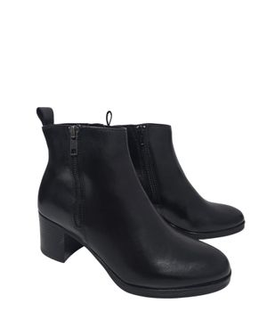 Cizme scurte din piele naturală cu toc mediu și fermoar lateral 25ANT02012