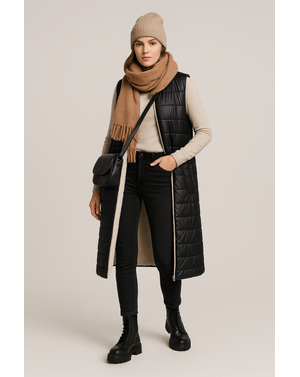 Vesta lungă neagră matlasată cu interior călduros 25ZEN41002