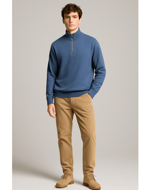 Pulover bărbătesc albastru cu fermoar la gât 25MKF08009