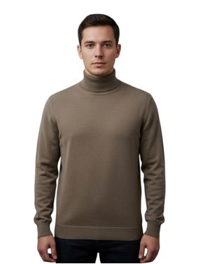Pulover bărbătesc maro cu guler înalt