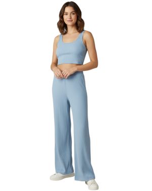 Pantaloni damă albastri cu croi drept și material elastic 24POS47N19