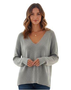 Pulover damă gri cu decolteu în V 25MKF07015